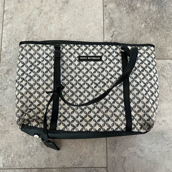 Dana Buchman Handbags - Dana Buchman Cotton Blend White and Black Shoulder Purse